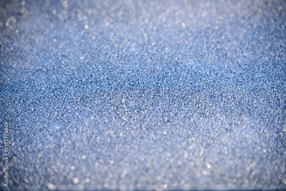 Close-Up of Morning Frost Crystals on Metal Surface Outdoors Close-Up of Morning Frost Crystals on Metal Surface Outdoors