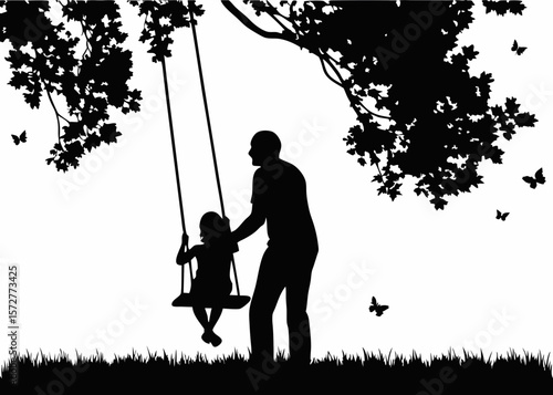 Parent and child swing silhouette - captures parenting joy, outdoor bonding, and emotional connection in playful family-friendly sticker themes.