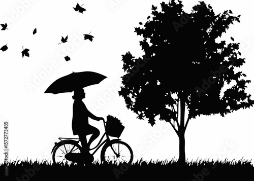 Silhouette of a person riding a bicycle with one hand - dynamic motion art for urban cycling, fitness, freedom, and youth energy themes.