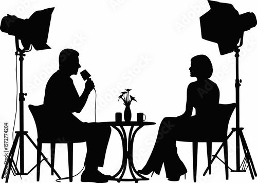 Silhouette of two individuals in calm discussion—perfect for designs that explore themes of friendship, trust, counseling, and meaningful connection.