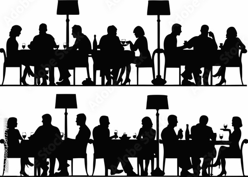 Office layout silhouette with tables and professionals - great for business branding, team interaction graphics, HR visuals, and SVG coworking illustrations