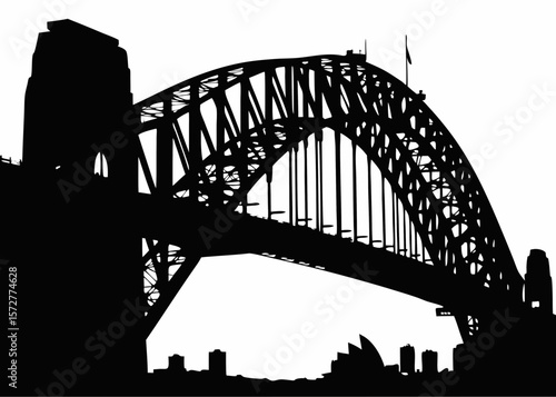 Striking silhouette of the iconic Sydney Harbour Bridge - perfect for travel stickers, Australian landmark art, cityscape SVGs, and architectural print projects