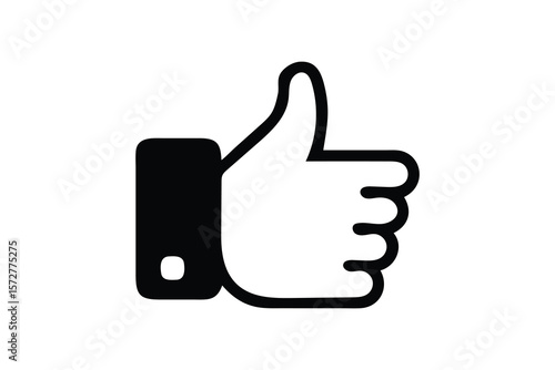 Simple black and white graphic icon of a thumbs up gesture indicating approval and positivity