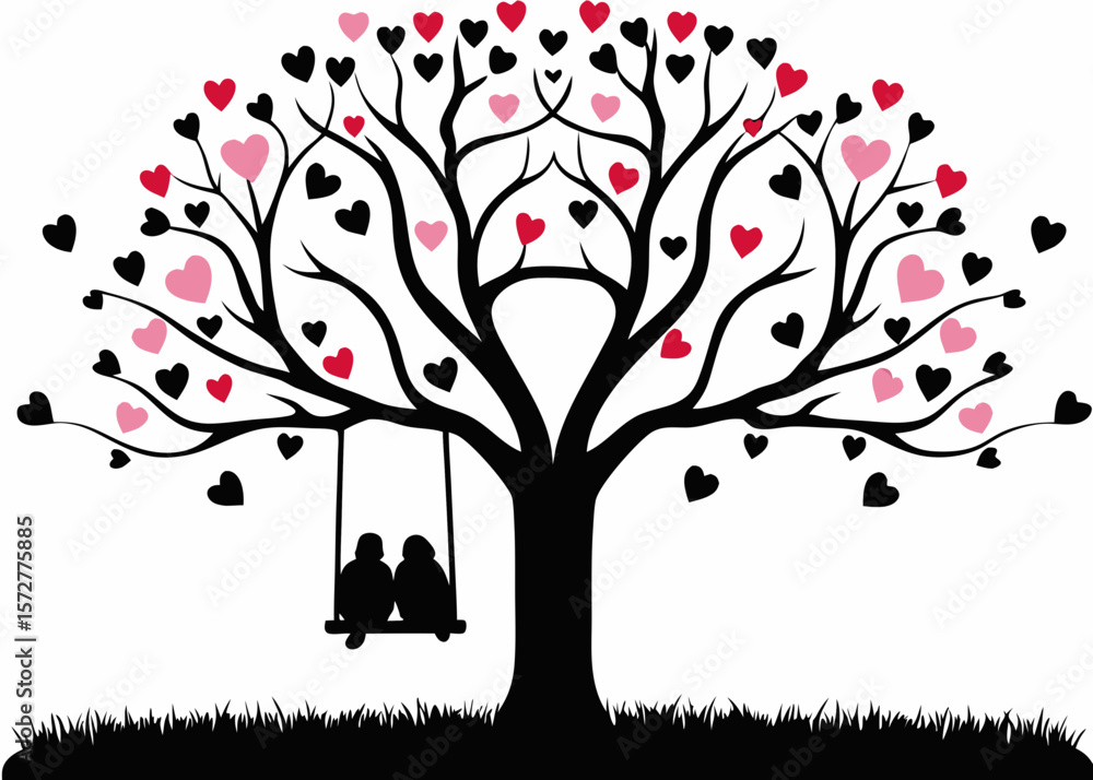 Obraz premium Whimsical silhouette of a decorative heart - perfect for Valentine’s Day SVG sets, romantic DIY crafts, couple gifts, wedding invitations, and anniversary sticker art