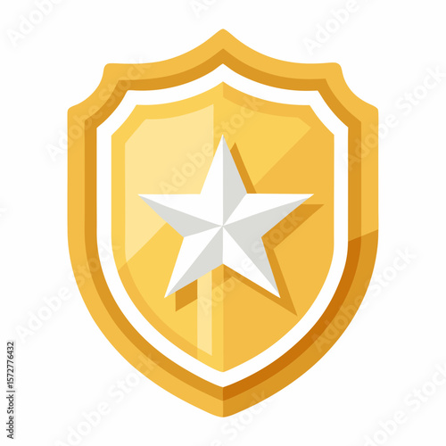 Classic golden police badge vector featuring detailed star emblem, designed for law enforcement visuals, official illustrations, and safety-related design projects