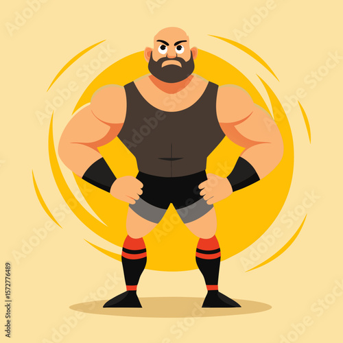 Strong muscular male business character in formal clothes representing strength, confidence, and financial domination in stock trading and economic success concepts