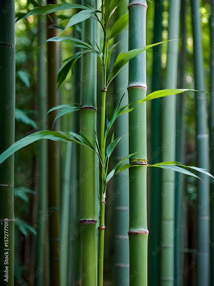 Fototapeta premium Vibrant Green Bamboo Stalks in a Forest