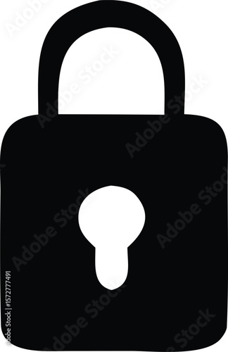 A simple black silhouette of a padlock with a white keyhole representing security and protection against unauthorized access
