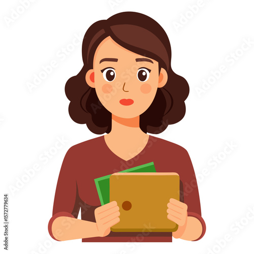 Cartoon vector illustration of a young schoolgirl reading a book , perfect for education and learning clip art
