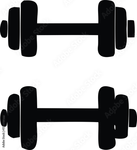 Two black silhouette dumbbells with rounded weight plates and handles for fitness and strength training exercises