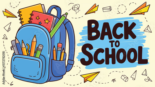 Back to school supplies backpack illustration vector design for educational resources and learning