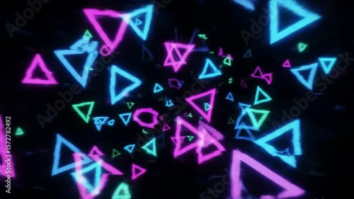 Seamless loop of triangle shapes drifting with subtle glitch distortion. Cyberpunk style animation for tech or digital themes.