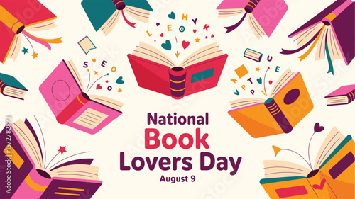Celebrate national book lovers day august ninth with colorful book illustrations and designs