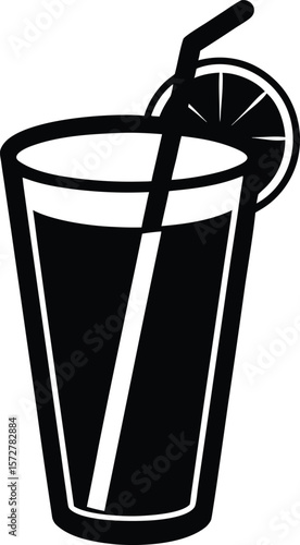 lemonade glass with straw vector black silhouette