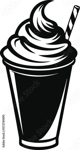 milkshake with whipped cream vector black silhouette