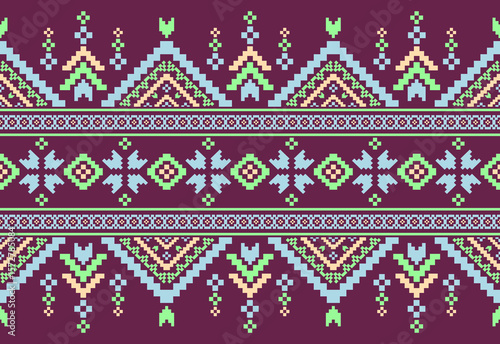Southwest Native seamless pattern ethnic tribal Pixel Art Aztec geometric Navajo Native American fabric colorful design vector for textile print