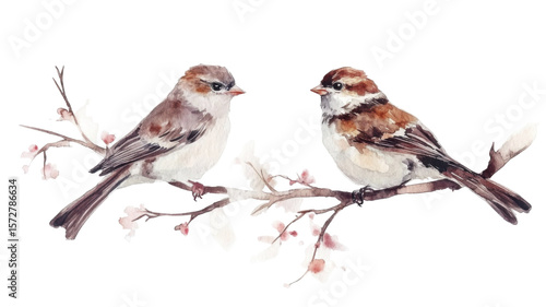 Title: Watercolor Illustration of Traditional Asian Bird in Chinese Art Style Isolated on White Background