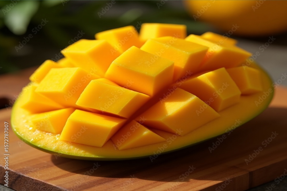Ripe Mango Cubes with Natural Lighting Ripe Mango Cubes with Natural Lighting