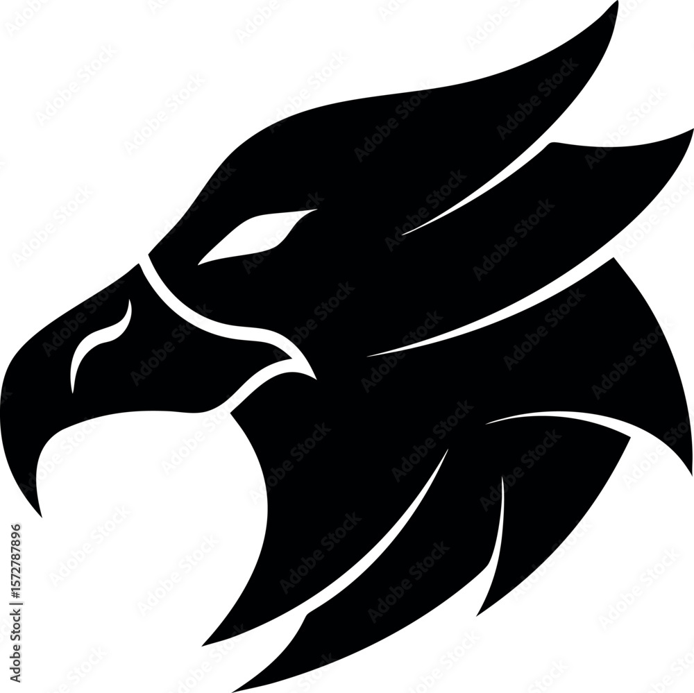 Fototapeta premium Stylized black eagle head silhouette with sharp features isolated on white background