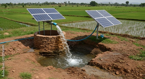 Solar Powered Water Pump in Rural Rice Field