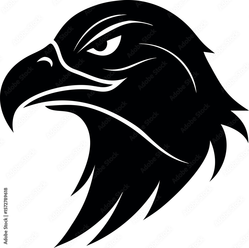Fototapeta premium Stylized black eagle head silhouette with sharp features isolated on white background