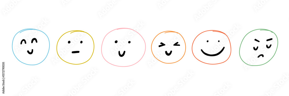Fototapeta premium Happy Smile Face Line Set. Hand Doodle Smiley Emoji. Sketch Doodle Vector Illustration