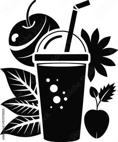 summer smoothie vector black silhouette illustration