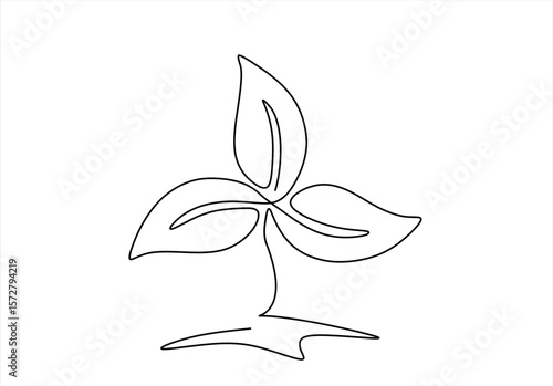 Self drawing of continuous one line draw plant. Seedling gardening plant, sprout. Editable stroke. Hand drawn one line vector.	