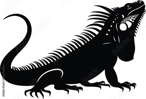 Realistic Iguana engraving Silhouette Vector illustration isolated on a white background
