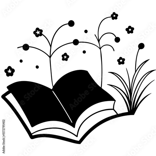 “An open book with pages fluttering in the wind, placed on a picnic blanket in a wildflower meadow, soft dreamy lighting.”