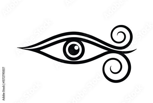 Detailed Eye of Horus with ornamental swirls intricate design vector art illustration
