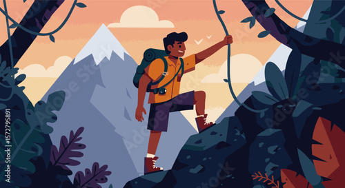 Determined Ascent: Focused Mountain Climber in Action Illustration