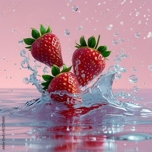 strawberry in water splash