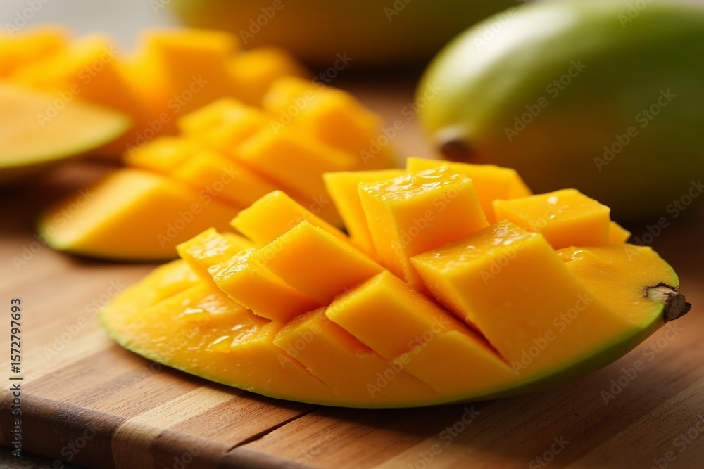 Tropical Mango Fruit Cut in Grid Style Tropical Mango Fruit Cut in Grid Style