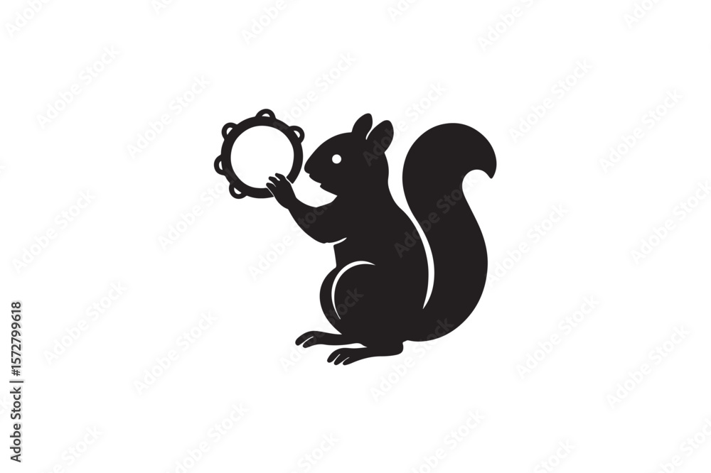 Squirrel Tambourine vector silhouette on white background.01 Squirrel Tambourine vector silhouette on white background.01