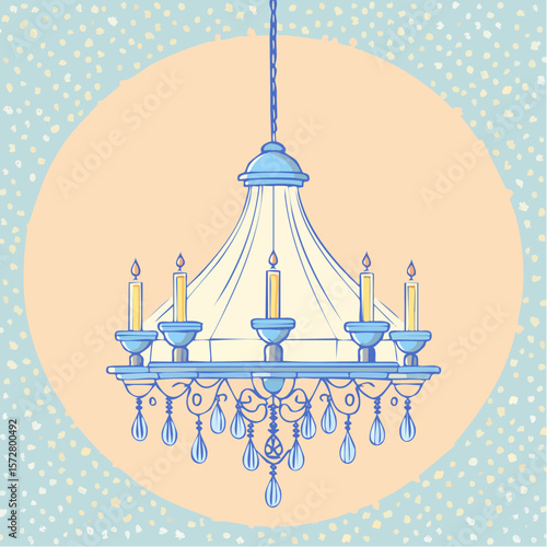 Hand drawn illustration of vintage chandelier. Coquette style line art crystal lamp. Sketch drawing of antique lighting equipment. Vector design