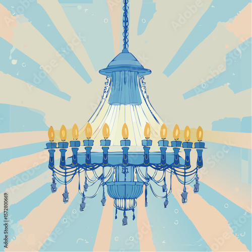 Hand drawn illustration of vintage chandelier. Coquette style line art crystal lamp. Sketch drawing of antique lighting equipment. Vector design