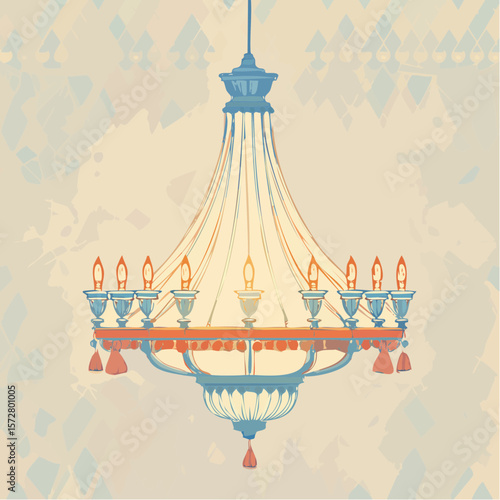 Hand drawn illustration of vintage chandelier. Coquette style line art crystal lamp. Sketch drawing of antique lighting equipment. Vector design