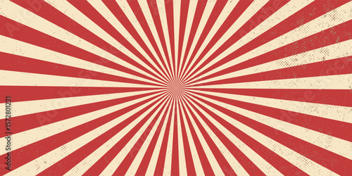 Circus background and spiral retro rays vector pattern. Vintage poster of red white sun or star burst radial