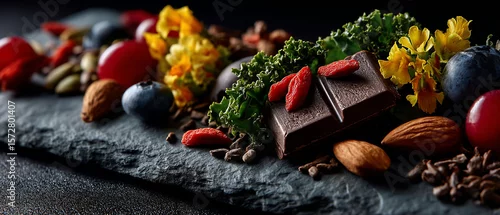 Panel kuchenny z motywem Decadent dark chocolate with colorful superfood flourish