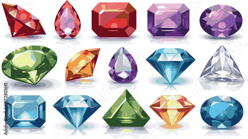 Create a kinds of deferent Gemstones colorful set vector art with white background.