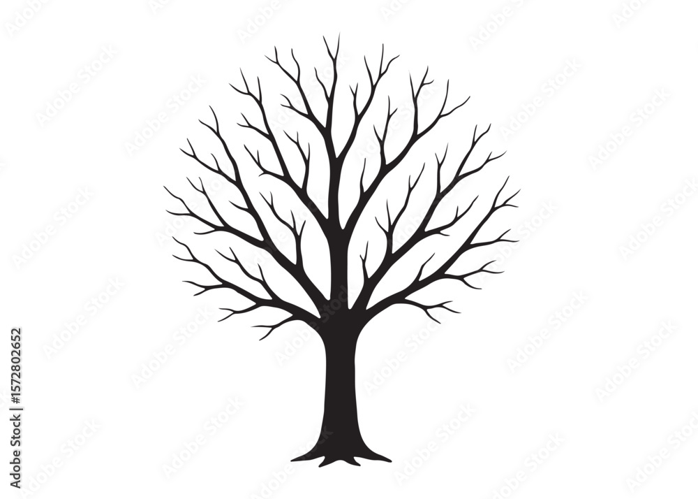 Obraz premium dry tree logo silhouette vector, dry tree logo icon, black dry tree silhouette vector illustration, old tree silhouette logo vector, winter trees logo silhouettes vector on a white background 