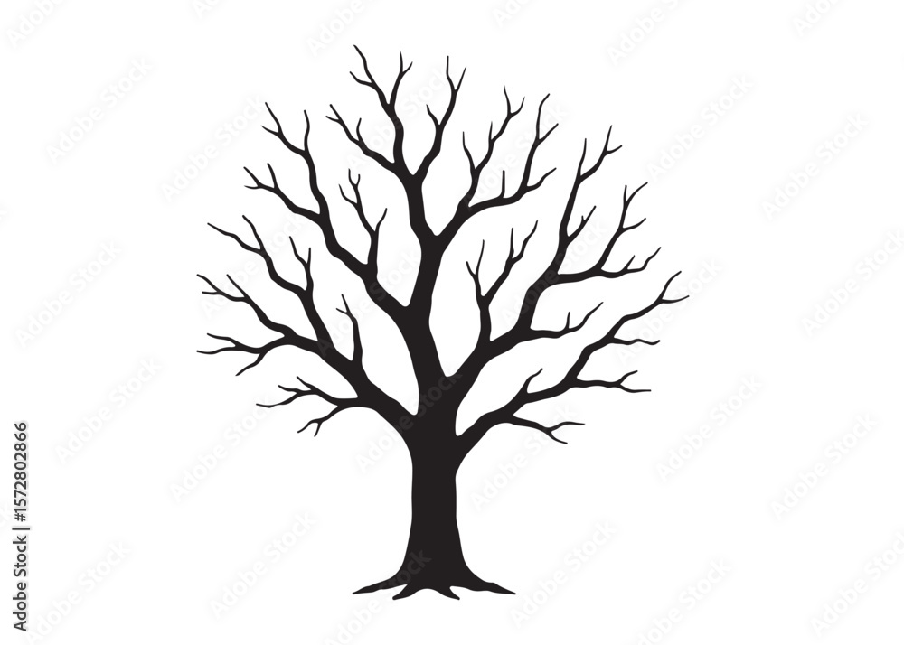 Obraz premium dry tree logo silhouette vector, dry tree logo icon, black dry tree silhouette vector illustration, old tree silhouette logo vector, winter trees logo silhouettes vector on a white background