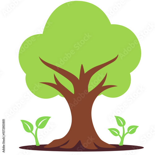 Green tree with vibrant leaves and visible roots, symbolizing vitality and harmony with nature.

