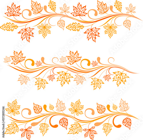 Autumn ornate leaves. Ornamental design elements. Horizontal dividers