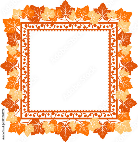 Autumn frame from ornate leaves. Ornamental design elements.