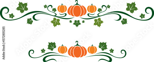 Pumpkin ornamental design elements. Horizontal divider