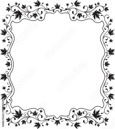 Autumn frame from ornate leaves. Ornamental design elements. Black silhouette
