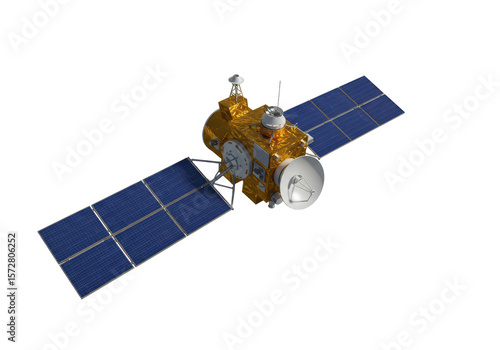 Isolated Detailed Satellite with Solar Panels for Space Exploration