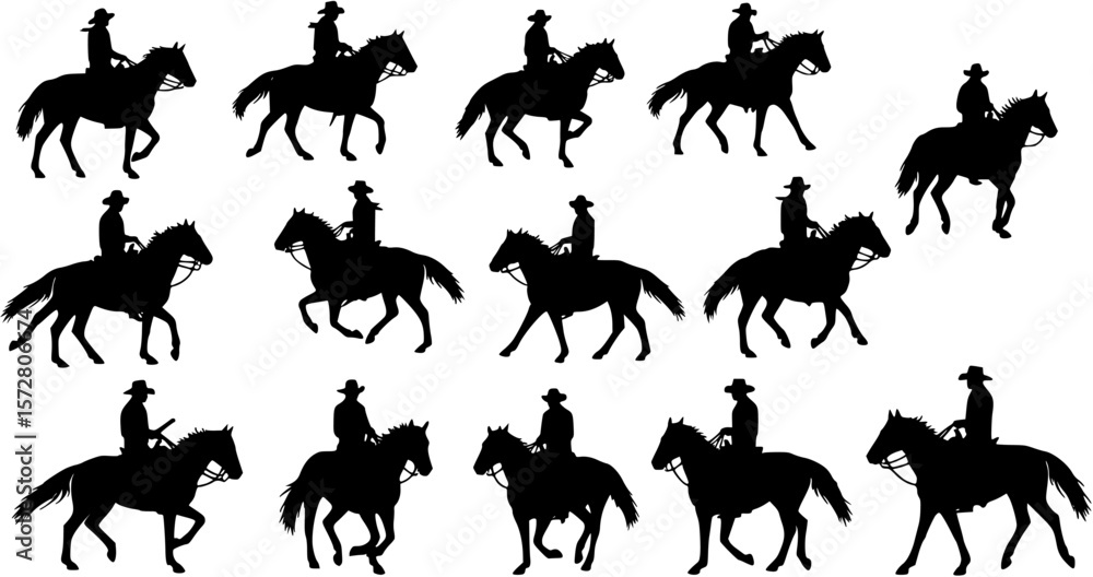 Fototapeta premium Cowboy Horse Riding Silhouette Vector 